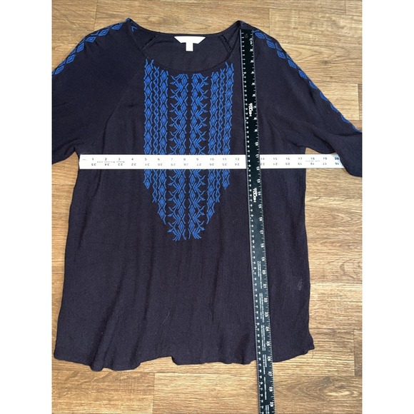 Garnet Hill Top S Black Blue Embroidered  Boho Peasant Cottagecore Hippie - Picture 7 of 8